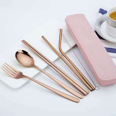 

304 stainless steel straw portable tableware set of 7 stainless steel spoon chopsticks set