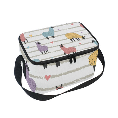 

ALAZA Lunch Box Llamas And Stripe Insulated Lunch Bag Large Cooler Tote Bagfor Men Women