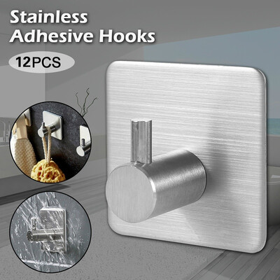 

4 8 12PCS 304 Stainless Steel Hook Plastic Wall Hanging Towel Bathrobe Clothes Without Punching