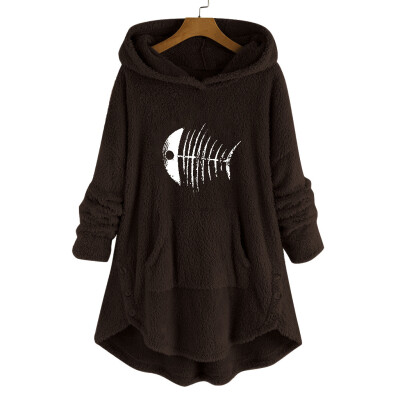 

Tailored Women Cartoon Embroidery Plus Size Warm Hooded Top Button Sweater Blouse Shirts