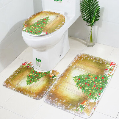 

Gobestart Christmas Print Toilet Bathroom Mat And Shower Curtain Four-Piece Set
