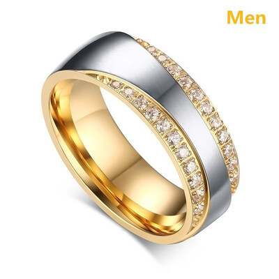 

Couple Rings Gold Princess Zircon Womens Ring Tungsten Steel Mens Ring