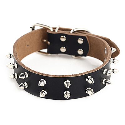 

Wide Sharp Spiked Studded Leather Adjustable Cowhide Dog Collars For Labrador