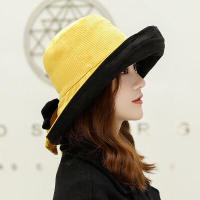 

Dongyun New autumn womens Korea style double-color flannelette hat bowknot big-brim fashion basin cap