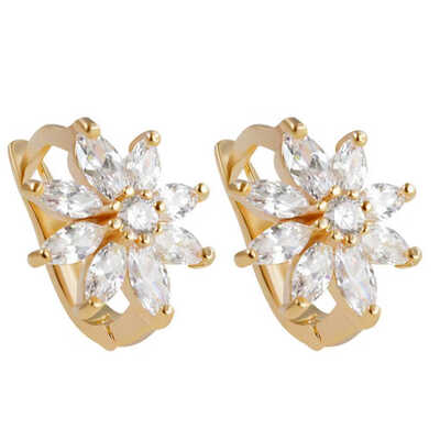 

1 Pair Unique Women Flower Rhinestone Earrings Lovely Girl Alloy Simple Ear Rings Wedding Bridal Shinning Ear Studs
