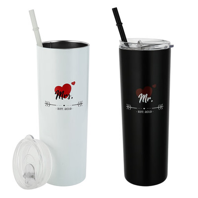 

Mr & Mrs Double Wall Steel Tumbler Set 2 Pack Insulated Vacuum Sweat Proof Wine Tumblers Travel Mug