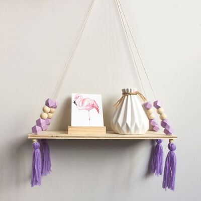 

Nordic Style Kids Baby Room Wooden Beads Tassel Wall Shelf Room Storage Organization swing shelf Wall Hanging Decor