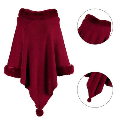 

Shawl Cloak Sweater Female Fur Collar Solid Color Hair Ball Sweater Princess Wind Simple Wild Autumn New Fashion Elegant