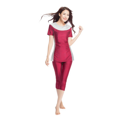 

Muslim Women Lady Islamic Conservatism Swimwears Short Sleeve Tops Pants Swimsuit