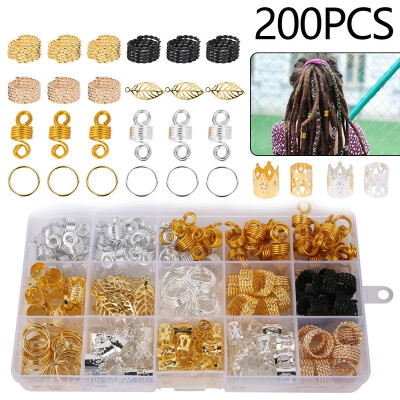 

200Pcsbox Metal Hair Cuffs Hair Braiding Bead Metal Sheets Ring Braid Dreadlocks Beads Clips with Storage Box