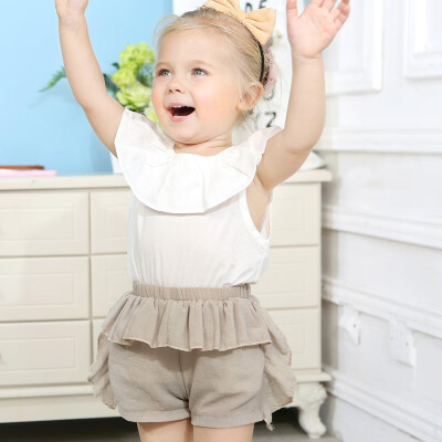 

Summer Baby Girl Casual Lotus Leaf Collar Sleeveless T-shirt Tops Shorts Outfits Set