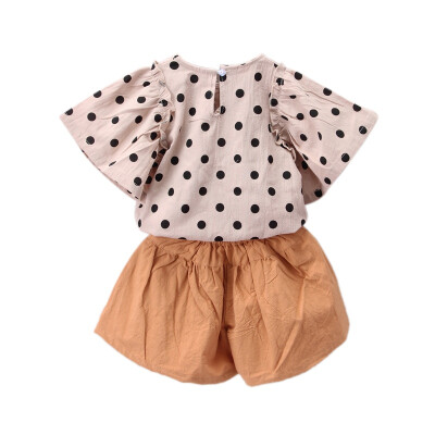 

Baby Girl Clothes Summer Kids Girls Casual Puff Sleeve Polka Dot Print T-shirt TopsShorts Suits Costume Set