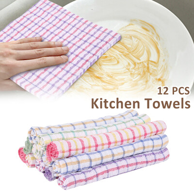 

100 Cotton Kitchen Dish Cloths Cleaning Drying Pack Of 12 Terry Tea Towels Set