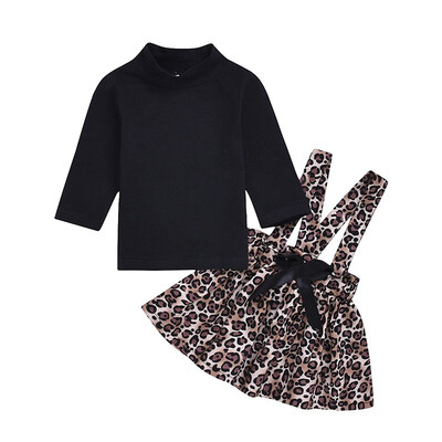 

Girls Clothes Sets T-Shirt Leopard Suspender Skirt Girls Sweet Solid Color Long Sleeve Spring And Autumn