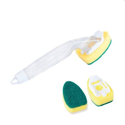 

Long Handle Removable Sponge Head Brush Fillable Kitchen Cleaner Liquid Soap Dispensing Sponge