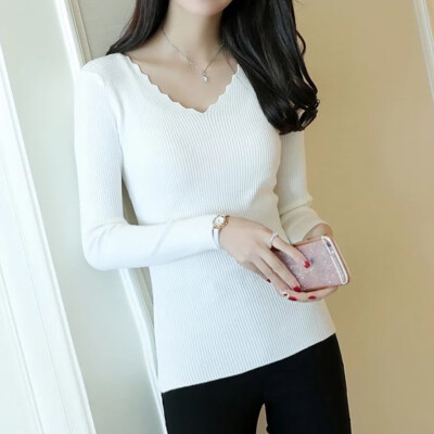 

Tailored Fashion Women Top V-Neck Pure Color Elegant Long Sleeve Casual Blouse