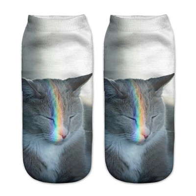 

1Pair Women Low Cut Ankle Socks Funny Socks Cat Cartoon 3D Printing Socks Cotton Hosiery Printed Socks