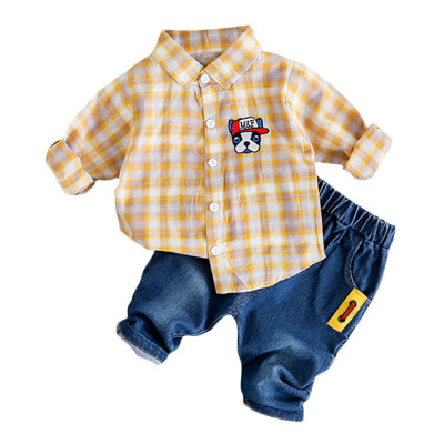 

Toddler Newborn Boy Autumn Outfits Long Sleeve Plaid Print TopDenim Trousers Casual Sets
