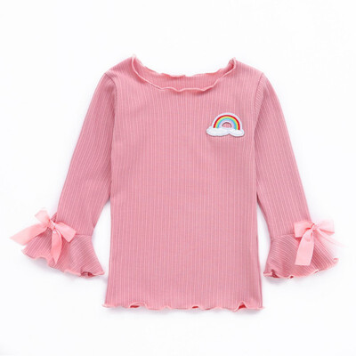 

New Autumn Baby Girl Flare Sleeve T-Shirts Kids Cartoon Printed Tops Tees Casual Blouse