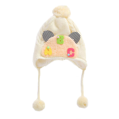 

Autumn Winter Infant Baby Boy Girl Cotton Hat Cute Letter Pattern With Ear Design Plus Velvet Cashmere Earmuffs Warm Knitted Hat