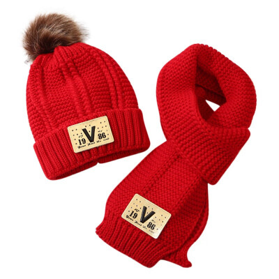 

5 Colors Winter 2Pcs Baby Warmer Scarf Hat Ball Design Hat Infant Cotton Collar Scarves Neckerchiefs Headwear Set