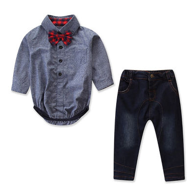 

Newborn Baby Boy Clothes Set Infant Denim Pants Bow Tie Shirt Romper Pants Outfits Set Autumn Gentleman Baby Clothing
