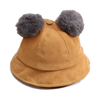

Baby Hat Girl Baby Hat Autumn Winter Cute Double Pompon Children Winter Warm Corduroy Solid Color Basin Cap