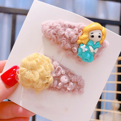 

Cute Kids Clips 0-8T Children Candy Color Cartoon Princess Imitation Plush Autumn Leather Hair Duckbill Clips 2 Pieces