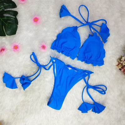 

2019 New Summer Women Sexy Ruffles Set Solid Push-Up Padded Swimwear Swimsuit Bathing Beach Hot sale drop shipping