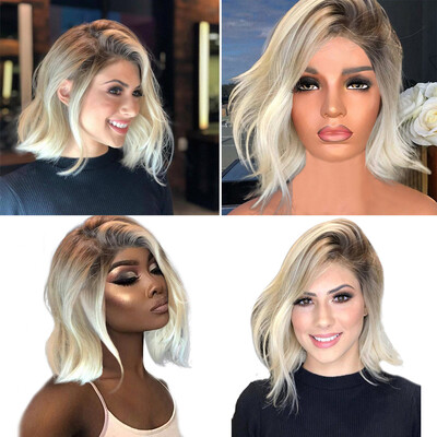 

〖Follure〗Short Wavy Bobo Human Hair Rose net Wig Glueless Front Wigs Gray Women