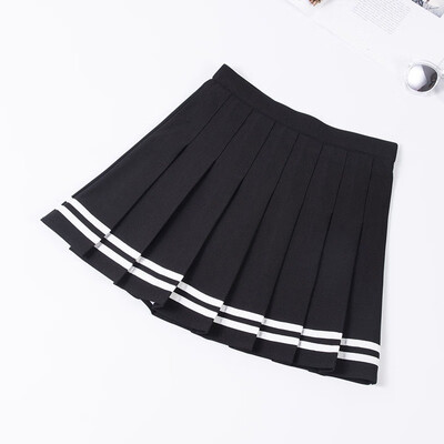 

High Waist Striped Stitching Skirt Student Elastic Waist Pleated Skirt Women Sweet Girls Skirt
