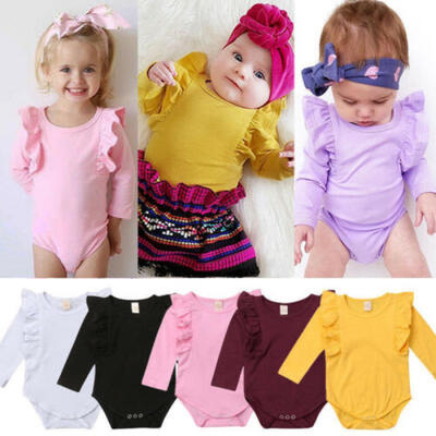

USA Sweet Baby Girl Ruffle Solid Color Romper Bodysuit Jumpsuit Outfits Sunsuit