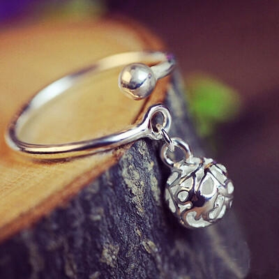 

925 Sterling Silver Bell Ring Opening Personality Women Fashion Soundless Opening Ring