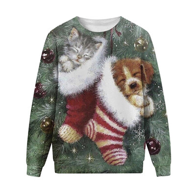 

Winter Hoodies Women Funny Husky Digital Christmas 3D Printed Couple Sweaters Round Neck Pullover Long Sleeve Casual Loose Tops