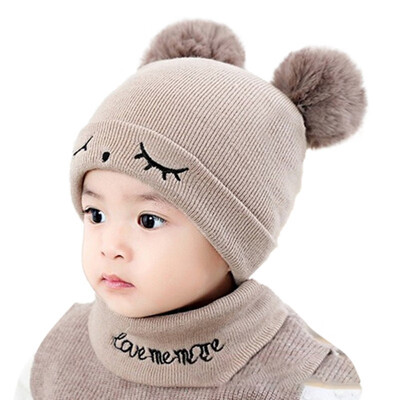 

Baby Winter Warmer Scarf Cartoon Print Hat With Ball Design Infant Collar Scarves Neckerchiefs Headwear Set 2019