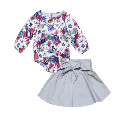 

Newborn Baby Girls Clothes Long Sleeve Floral Bowknot Skirt Outfit Clothing Set Suit For 0-24M Baby Girl
