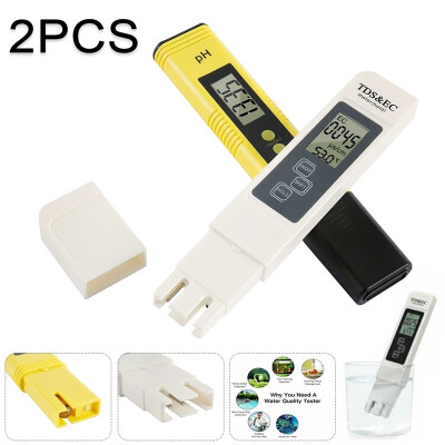 

2Pcs High Accuracy PH Meter TDS EC LCD Water Purity PPM Filter Hydroponic Pool Tester Tool