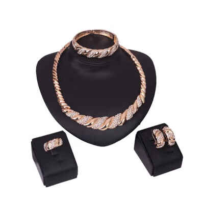 

Africa Style Hinge Thick Chains Necklace Bracelet Rings Earrings Gold Plating Jewelry Set