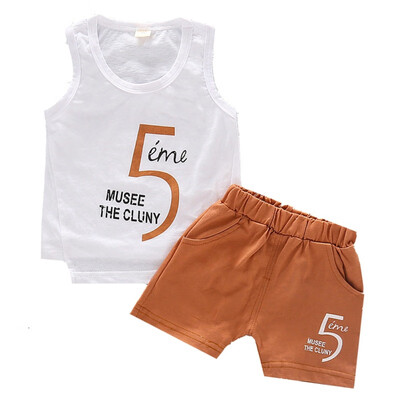 

2 Pcsset Summer Children Baby Boys Girls Casual Sleeveless Letter Number Print Vest TopsShorts Suits Costume Set