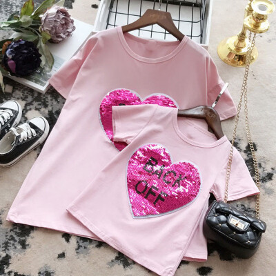 Summer Mother Daughter T-shirt 2019 New Fashion Parent-Child Short Sleeve Heart Print Shirt Mother And Daughter Clothes