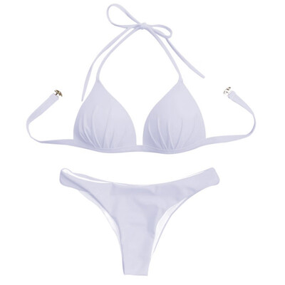 

bikini 2019 swimwear women Fashion Ladies Sports Bikini Suit Sexy Folds Solid Color Hanging Neck Two-Piece Swimsuit