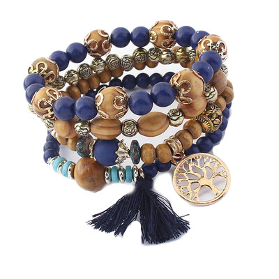 

creative hollow tree bracelet retro wooden beads beaded multi layer stretch hand string gift