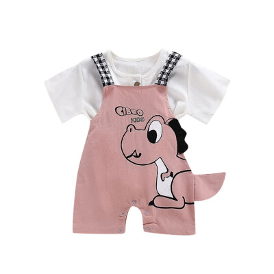 

hilittlekids Summer Casual Fashion Baby Cartoon Printing Short Sleeve Top And Suspender Trousers Set