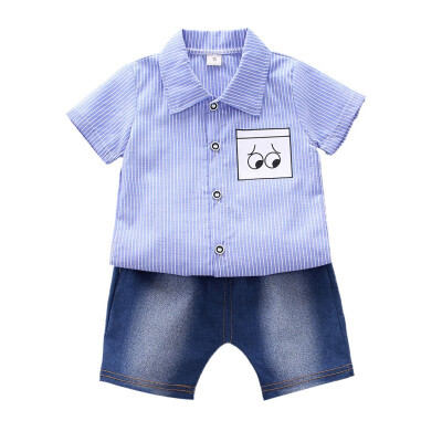 

Summer Baby Boys Clothes Short Sleeve Cartoon Striped Print Tops Blouse T-shirtShorts Casual Outfits Sets