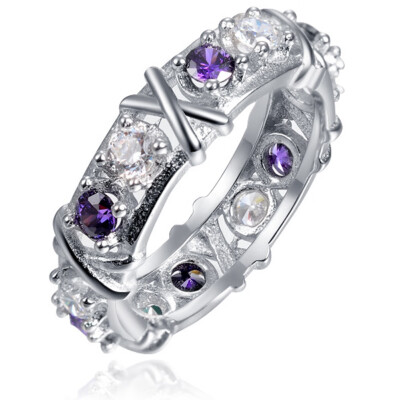 

White Sapphire Birthstone 925 Silver Two Tone Wedding Bridal Ring Gift Size 6-9