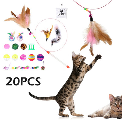 

20Pcs Cat Feathers Wand Interactive Cat Toys Cat Toys Cat Balls Cat Toys Kitten Toys