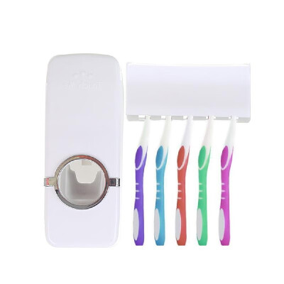 

Home Convenient Automatic Toothpaste Dispenser with 5 Toothbrush Holder Set Wall Mount Stand