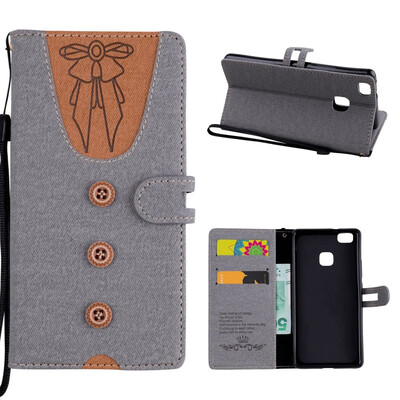 

MOONCASE Huawei P9 Lite stitching embossed womens leather case - gray