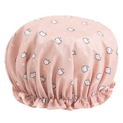 

Gobestart Printing Color Waterproof Shower Cap Bathing Cap Double Layered Shower Hat