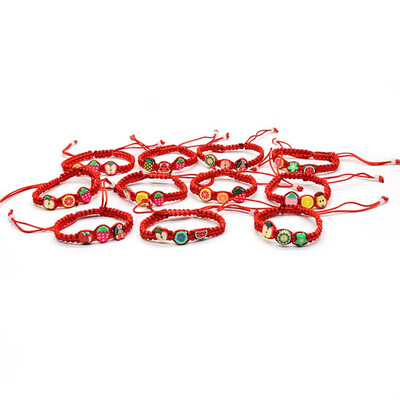 

10pcs Multicolor Soft Clay Red Rope Bracelet Hand-woven Children Kids Hand Rope